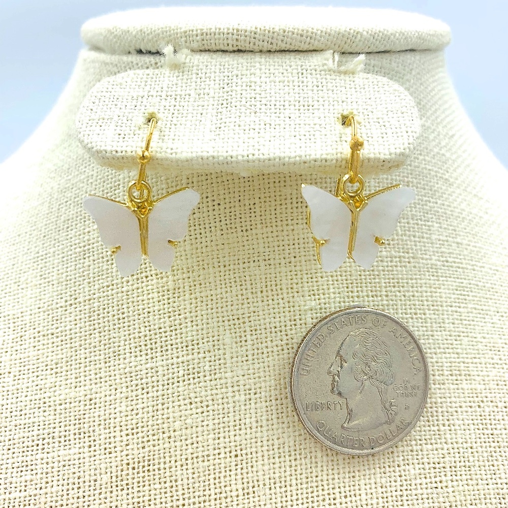 Butterfly Acrylic Dangle Earrings - White